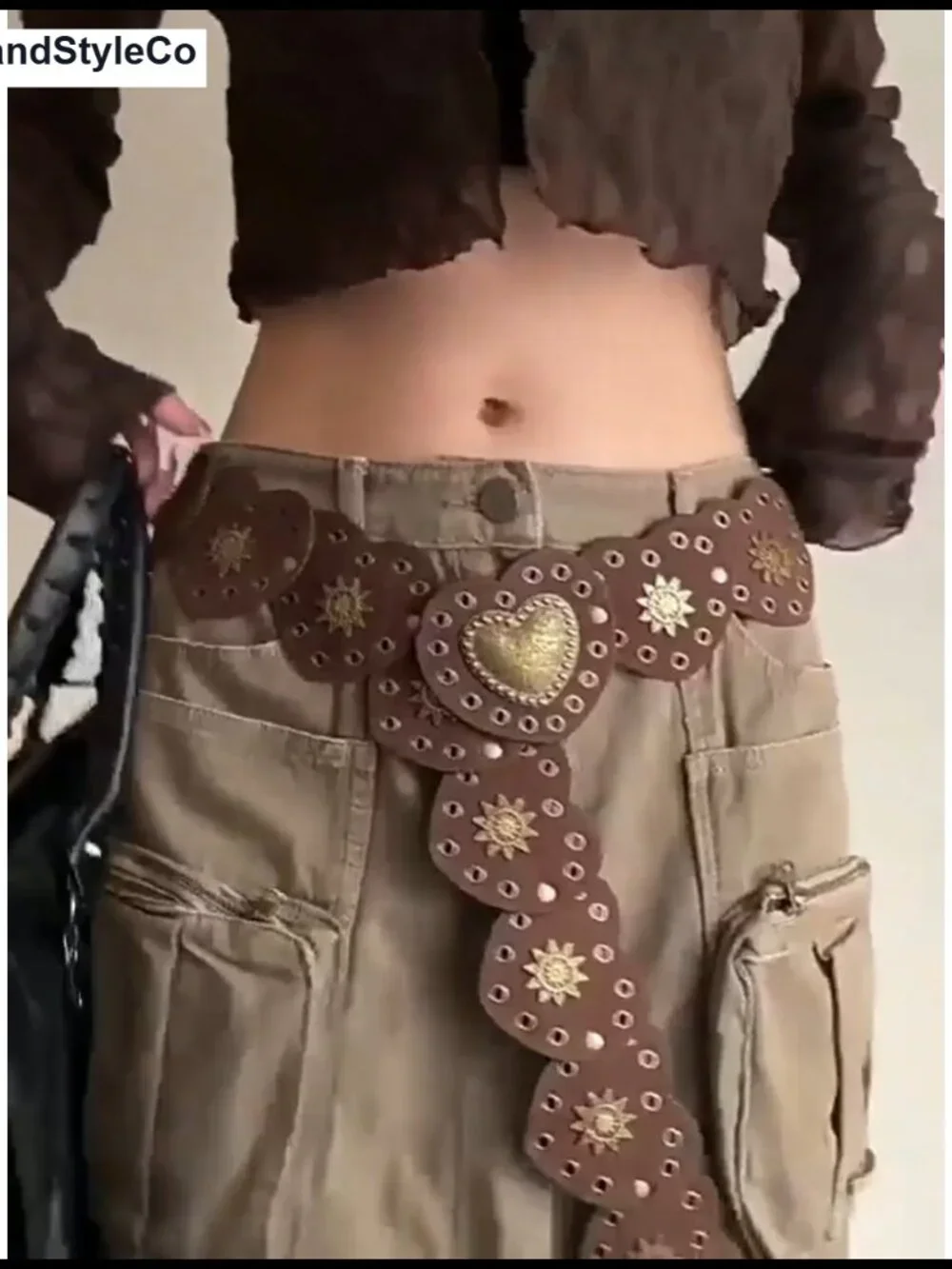 Chunky PU Leather Western Disc Belt, Boho Wide Waist Belt for Women